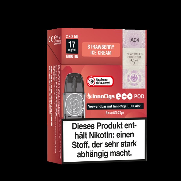 InnoCigs - Eco Pod Strawberry Ice Cream 17mg/ml (2Stück pro Packung)